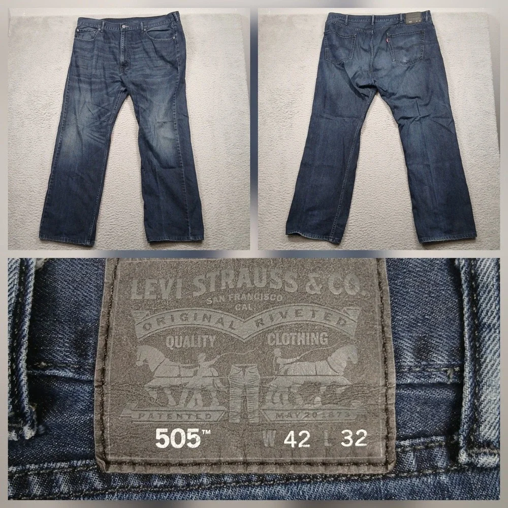 Levi's 505 Jeans Men‎ 42x32 Straight Leg Dark Wash Denim